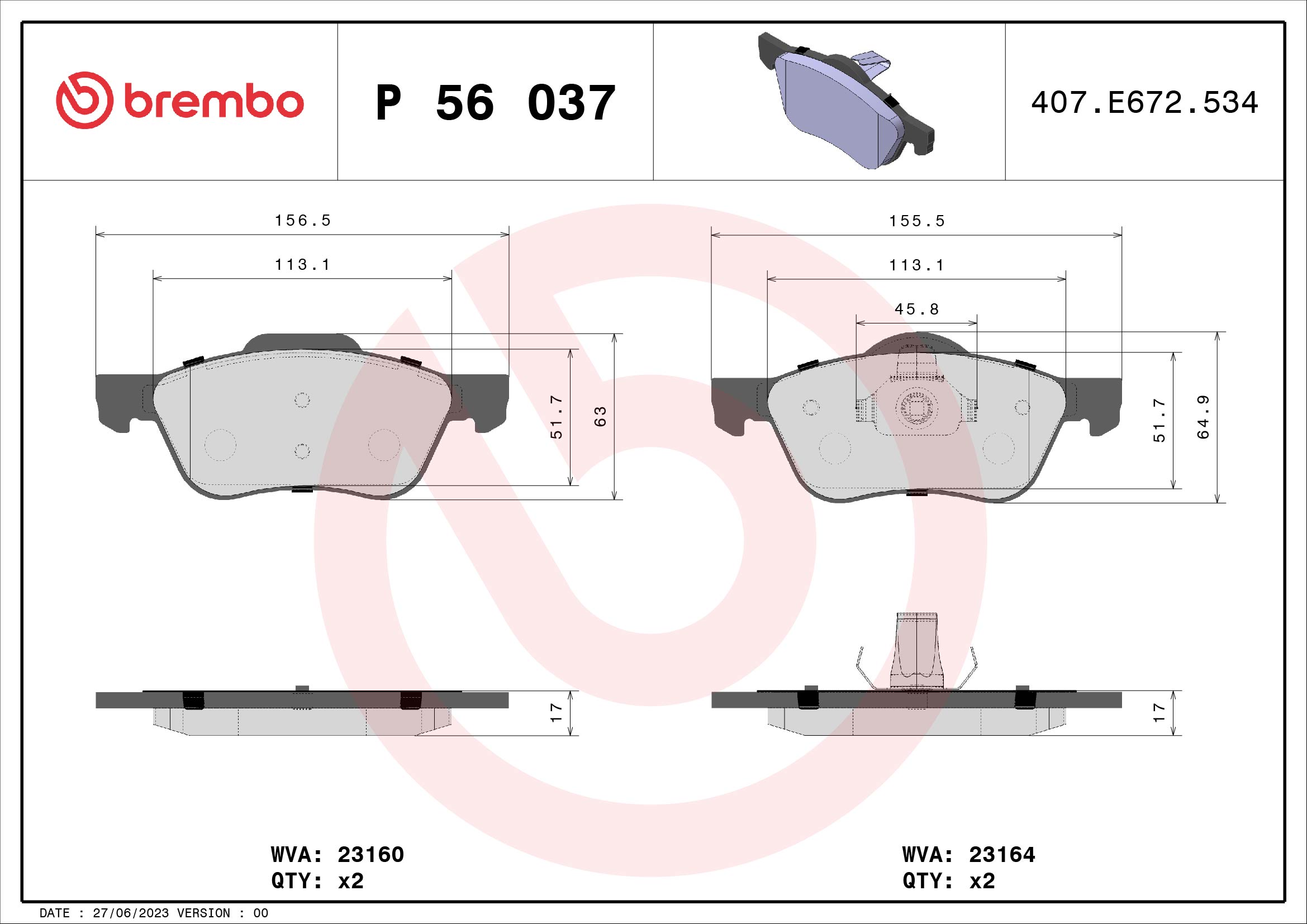 A.B.S. P 56 037 BREMBO Bremsbelagsatz, Scheibenbremse